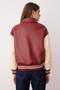 Bordo-Krem Oversize Kalıp Suni Deri Kolej Bomber Ceket Mont TWOAW26MO00006 - 5