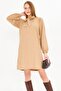 Women's Beige Collar Tie Elastic Sleeves Velvet Dress Arm-25K 001087 - 2