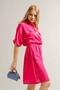 Women's Fuchsia Bat Sleeve Pocket Elastic Waist Dress Arm-23y001076 - 3