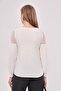 Women's White V-Neck Sheer-Sleeved Balloon Blouse ARM-20K001038 - 7