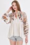 Women's Cream Judge Collar Balloon Sleeve Blouse Arm-25Y 001052