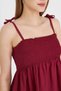 Women's Burgundy Straps Lace up Chest Gipe Elastic Mini Dress Arm-25Y 001047 - 5
