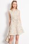 Women's Camel Front Button Waist Belt Collar Sleeveless Dress Arm-24Y 001066