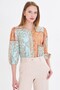 Women's Mustard Crew Neck Quarter Sleeve Patterned Shirt Arm-25Y 001021 - 3