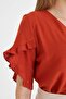 Women's Tile V-Neck Short Sleeve Blouse with Ruffled Sleeves Arm-25Y 001046 - 4