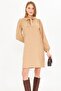 Women's Beige Collar Tie Elastic Sleeves Velvet Dress Arm-25K 001087 - 3