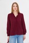 Women's Burgundy Long Sleeve Blouse with Ruffle Detail on the Collar and Elastic Sleeves Arm-25K 001030 - 4