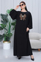 Women's Leopard Stone Embroidered Plus Size Viscose Long Dress Black - 2