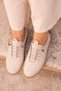 Women's Cream Genuine Leather Rubber Laced Full Orthopedic Transparent Sole Sneaker Stylish Daily Classic Shoes - 3
