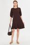 Women's Brown Crew Neck Quarter Sleeve Skirt Flounce Dress Arm-25Y 001007 - 4