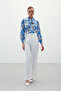 Patterned Scarf Collar Shirt - Blue - 2