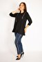 Women's Large Size Black Ornamental Zippered Sweatshirt 65n34599 - 4