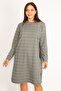 Women's Large Size Gray Plaid Patterned Side Stripe Detailed Dress 65n34611 - 3