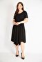 Women's Black Large Size A-line Cut Short Sleeve Lycra Dress 65n36378 - 4