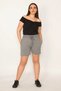 Women's Large Size Gray Cotton Fabric Shorts with Elastic Waist and Eyelet Lace Side Pockets 65n32349