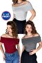 Pack of 3 Madonna Collar Sleeveless Corded Fabric Ribbed Knit Blouse