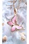 Pink Enamel Zircon Stone Butterfly Figure Steel Necklace - 5