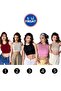 Pack of 5 Crew Neck Corded Fabric Ribbed Knit Crop Tank Top Thick Straps Basic Blouse