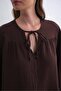 4563 Women's Loose Muslin Shirt with Tie Collar and Elastic Sleeves Brown - 6