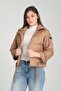 Women's Quilted Print Sports Short Puffer Coat with Belt and Double Pockets 8828 - 4