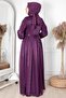 Stone Embroidered Glitter Tulle Evening Dress Purple Fhm858 - 5