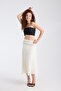 Ecru Lace Lined Full-Fit Midi Length Asymmetric Skirt - 5