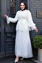 Pleated White Hijab Skirt Double Set 4478B - 2