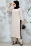 Beige Hijab Double Set - Slit Detail 65877Beige