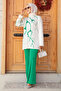 Green Patterned Hijab Double Set - 40225Y