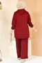 Zippered Burgundy Hijab Double Set 60061Br - 4