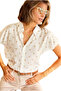 Women's Cream Polka Dot Patterned White Batwing Short Sleeve Shirt with Buttons - 8