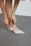 White Skin Mesh Detailed Pointed Toe Women's Heeled Shoes - 7