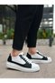 Lace-Up High Sole Men's Sports Shoes White Black (White Sole) - 3
