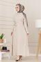 Hijab Dress with Side Zipper Detail - Beige - 3
