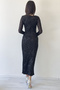 Women's Black Sequin Design Double Breasted Collar Long Sleeve New Season Plus Size Evening Dress - 6