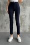 women's navy blue high waist slim fit fabric trousers with buckles - 8