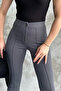 women's anthracite high waist slim fit cropped fabric trousers - 5