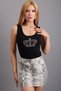 Crystal Stone Slim Fit Crown Lace Cotton Sleeveless Thick Strap Tshirt Women's Athlete Body - 6