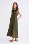 4692 Women's Shirt Collar Zippered Maxi Length Oxford Dress Khaki - 3