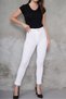 Women's White High Waist Tightening Tight Leg Buckle Fabric Trousers - 2