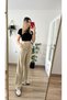 Women's Beige Color Lycra Flowy High Waist Wide Leg Comfortable Fit Palazzo Pants - 5