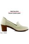 Madre Beige Genuine Calfskin Vintage Patterned Thick Heeled Daily Classic Shoes - 2