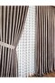 Truva Bitter Brown Double Wing Closely Pleated Jacquard Satin Textured Background Curtain with Bright Pattern 100 X 270 - 7