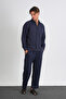Flare Winter Baggy Pants Oversize Shirt Bottom Top Suit 100% Cotton Navy Blue - 4