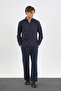 Flare Winter Baggy Pants Oversize Shirt Bottom Top Suit 100% Cotton Navy Blue - 3