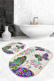 Colorful Butterfly and Flower Patterned Cream-Purple 2-Piece Non-Slip Base Washable Bath Mat Set - 2
