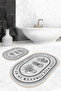Black Striped Potted Plant Patterned Modern Gray Set of 2 Non-Slip Base Washable Bath Mat Set - 5