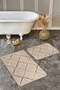 Modern Geometric 2-Piece Non-Slip Base Washable Bathroom Mat Set with Colorful Stripes on Cream Floor