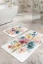 Multicolored Flower Patterned Soft Pastel Set of 2 Non-Slip Base Washable Bath Mat Set