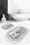 Black and White Flower Motif Modern Oval Set of 2 Non-Slip Base Washable Bath Mat Set - 5